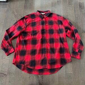 NWT Old Navy The Boyfriend Flannel Holiday Lumberjack Buffalo Cozy Red Black XLT